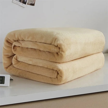 230GSM Coral Fleece Blanket – Soft Warm Flannel Bedspread & Sofa Cover in Blue & Pink