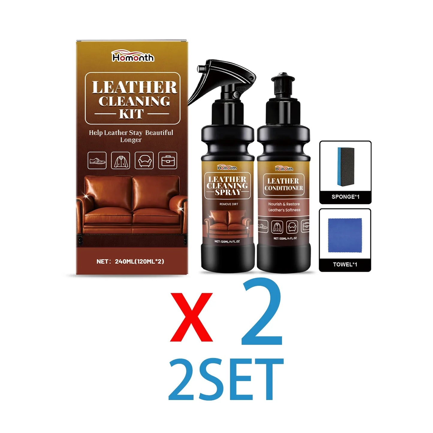 Leather Cleaner & Conditioner Kit - Deep Nourishing Spray Cream for Restoring Softness, Shine & Preventing Cracks