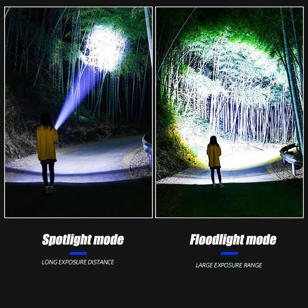 1000W Tactical LED Flashlight – Built-in 15000mAh Battery Emergency Spotlight, 9km Beam, 990,000,000LM Super Bright Torch