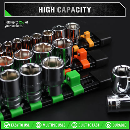 Socket Organizer Set - 1/4 3/8 1/2 Inch Socket Holder Trays for Tool Box Drawers & Storage Rails