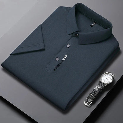 Men's Short Sleeve Polo Shirt - Breathable Solid Color Casual Business Style Top