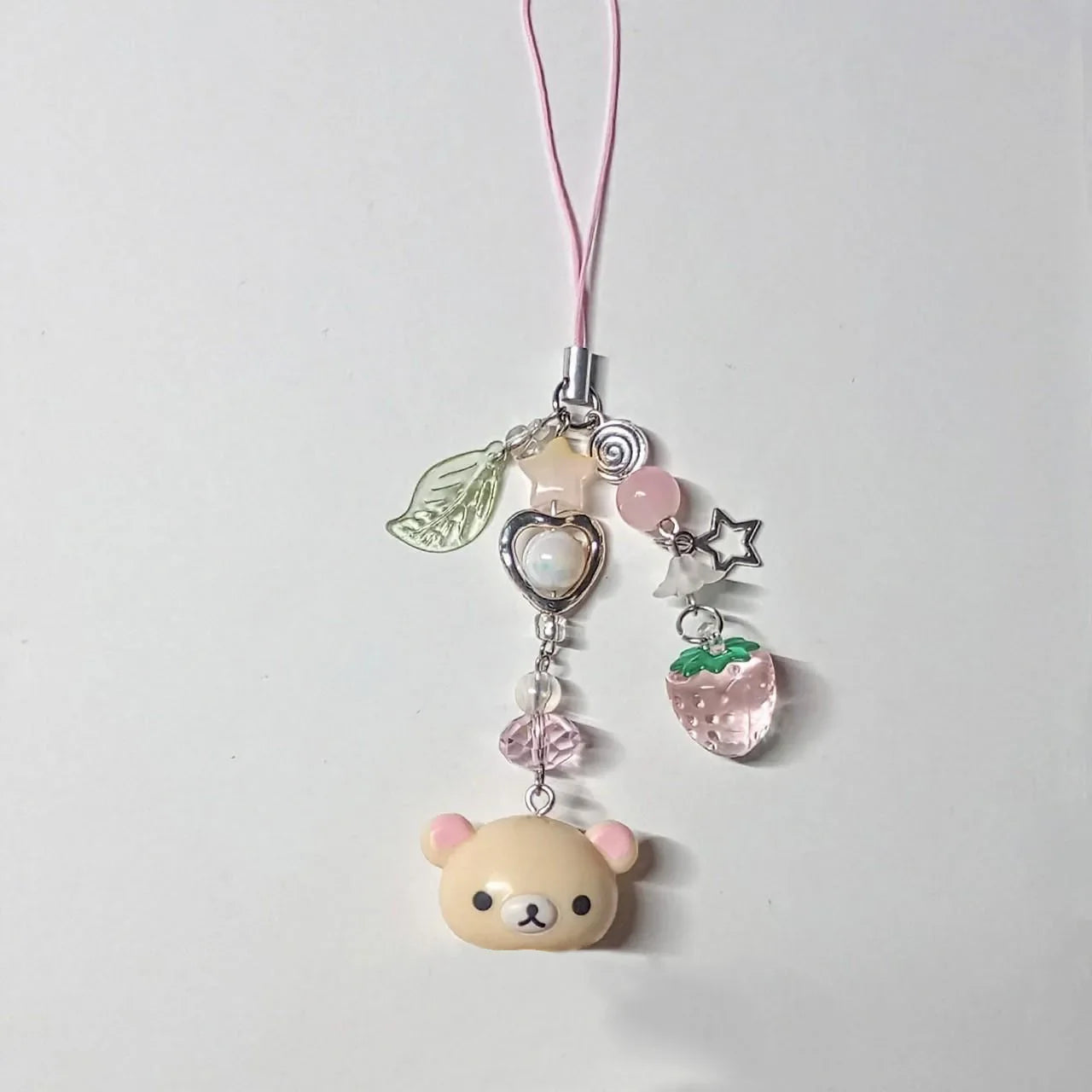 Cute Bell Bear Phone Charm - Y2K Handmade Strawberry Beaded Keychain & Matching Couple Gift Accessory