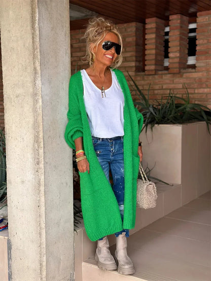 2024 Women’s Knitted Striped Cardigan – Elegant Loose Long Outerwear, Y2K Sweater Coat, Soft Cover-Up for Fashion Streetwear