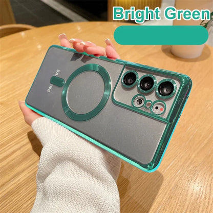MagSafe Magnetic Plated Phone Case - 4K Glass Full Camera Protection Cover for Samsung Galaxy S24 Ultra S23 FE S22 Plus S21 Series