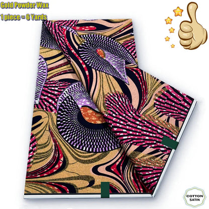2026 African Grand Golden Wax Fabric - Soft Pink Flash Gold Ankara Batik Pagne