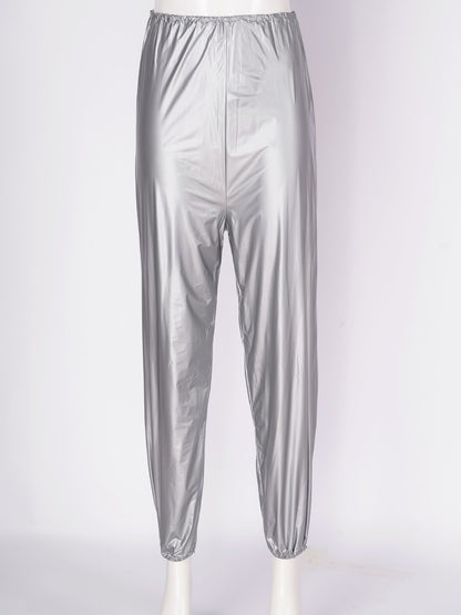Unisex PVC Sauna Suit — Long Sleeve Top & Elastic Waistband Pants for Men & Women, Slimming Fitness Workout Outfit