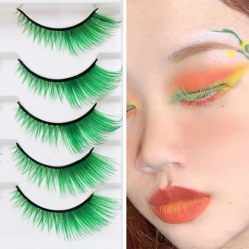 Colorful Halloween False Eyelashes – Blue, Red & Pink Cosplay Fake Lash Extensions for Makeup Looks
