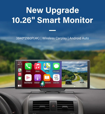 Srnubi 10.26 Inch Dash Cam Rearview Mirror - CarPlay & Android Auto DVR with GPS Navigation, Video Dashboard Monitor