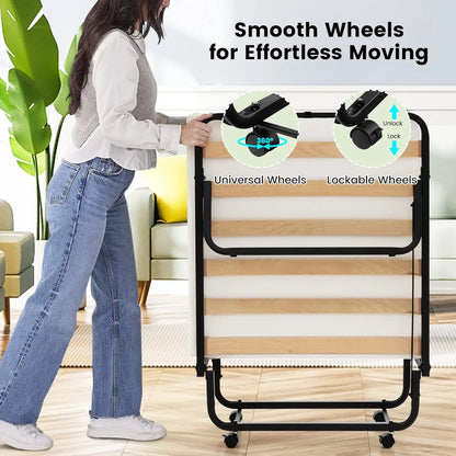 Foldable Rollaway Guest Bed with Memory Foam Mattress – 78.5”x31” Portable Metal Frame Bed with Wheels, Space Saving Folding Bed
