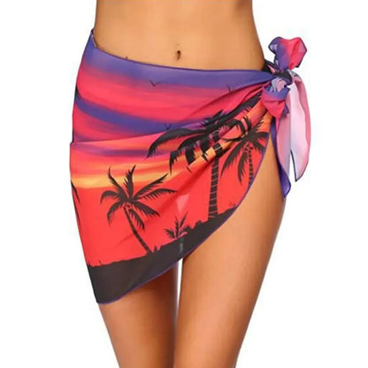 Women's Summer Sheer Sarong Cover-Up - Solid Chiffon Bikini Wrap Beach Skirt