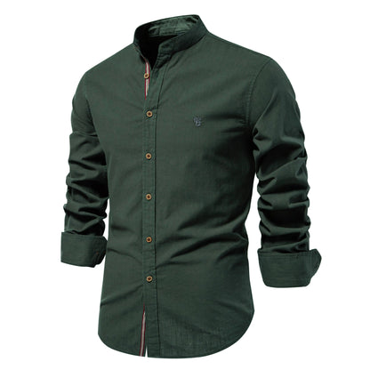 AIOPESON Men's 100% Cotton Shirt - Solid Color Long Sleeve Casual Shirt for Spring