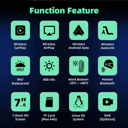 5/7 Inch Motorcycle CarPlay DVR Navigation GPS Monitor – Wireless Android Auto, Airplay, IPX7 Waterproof Portable Display