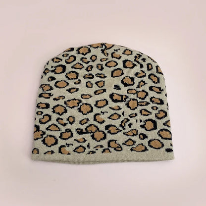Retro Leopard Wool Knit Beanie - Warm Autumn Winter Hip Hop Y2K Street Fashion Hat