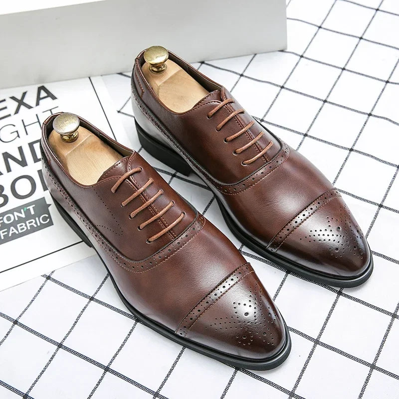 Men’s Red Sole Brogue Dress Shoes - Retro Carved Lace-Up Formal Business Wedding Party Shoes Size 48