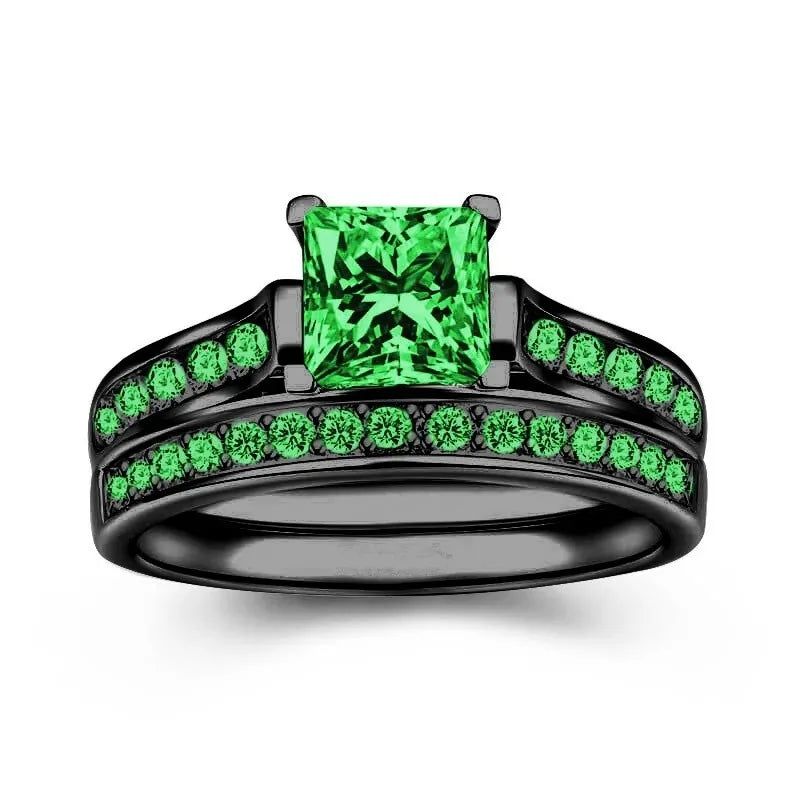 Couple Celtic Dragon Rings Set - Purple Rhinestone CZ Stainless Steel Wedding Jewelry for Men & Women