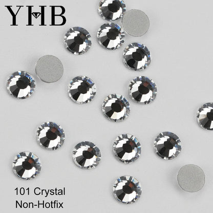 YHB Cold Fix Crystal Flatback Rhinestones - Silver Back Non Hotfix DIY Gems for Nail Art, Bags, Shoes, Garments & Phone Decoration