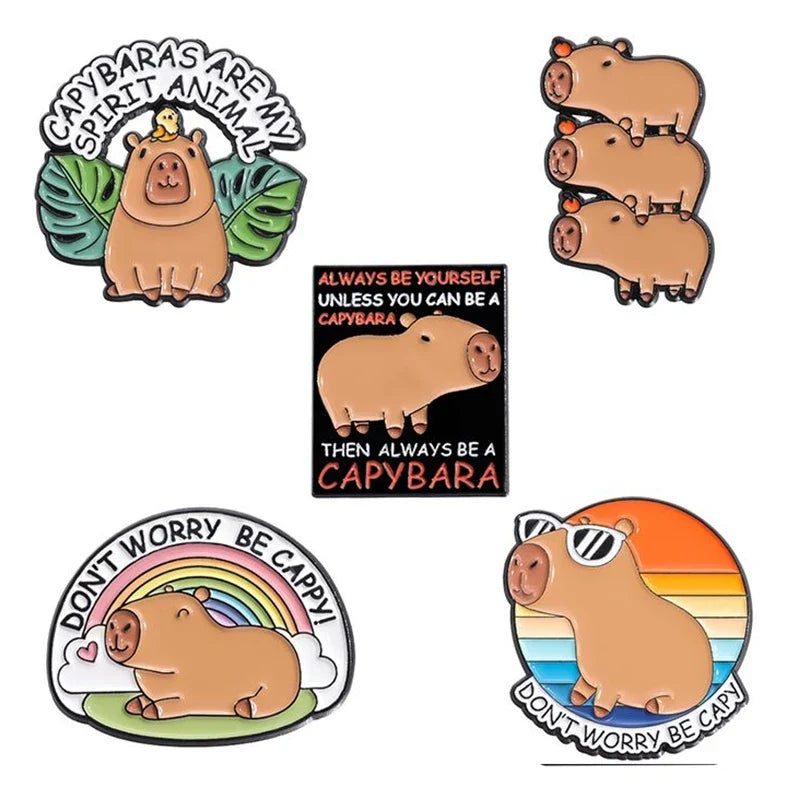 Capybara Hippo Enamel Pin Set - 3-6PCS Cute Cartoon Animal Brooch Lapel Badges for Gifts, Accessories & Collectors