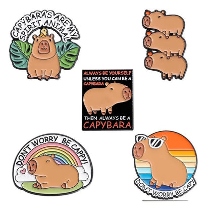 Capybara Hippo Enamel Pin Set - 3-6PCS Cute Cartoon Animal Brooch Lapel Badges for Gifts, Accessories & Collectors