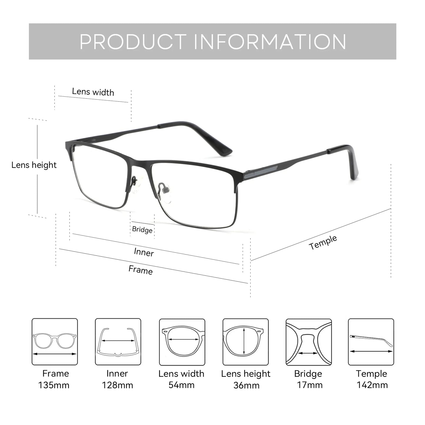 ZENOTTIC Titanium Progressive Glasses - Men's Square Anti Blue Light Photochromic Prescription Eyewear for Myopia Vision Correction