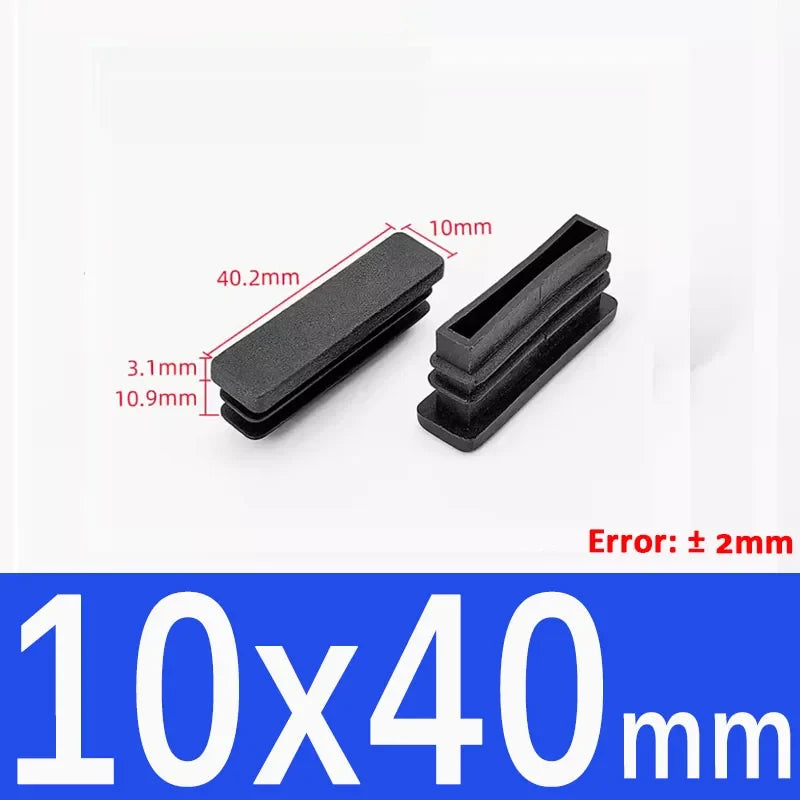 Black Square Tube End Caps - Plastic Blanking Plugs for Furniture, Tables & Chairs 10-100mm