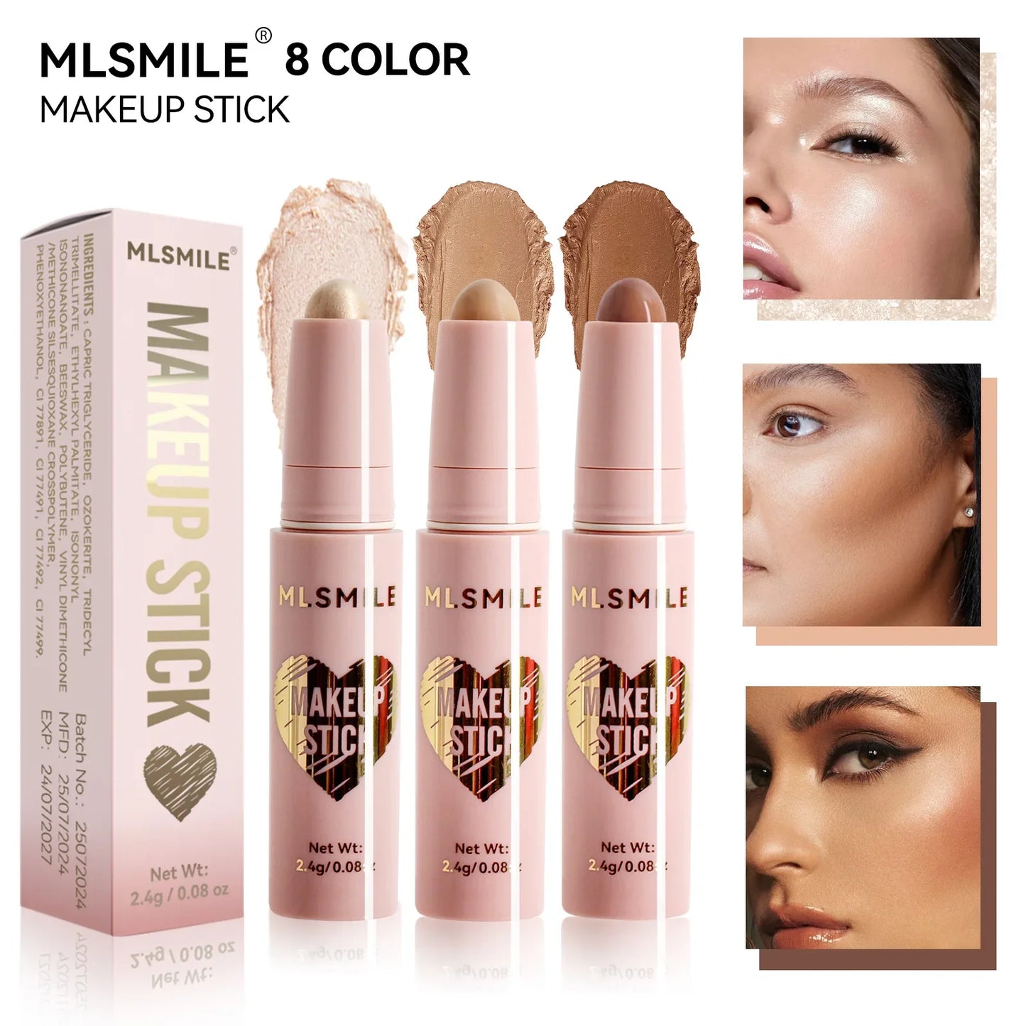 MLSMILE 8-Color High Gloss Pearl Contouring Stick – Face Brightening & 3D Shadow Sculpting Pen