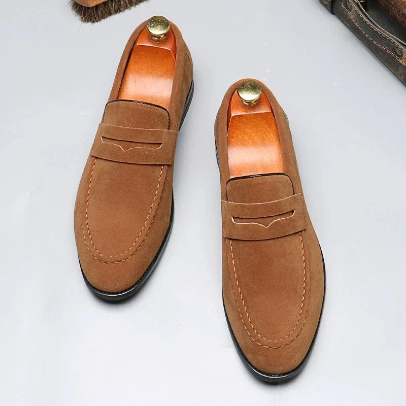Men’s Suede Leather Slip-On Loafers - Lightweight Comfortable Driving, Party & Wedding Shoes