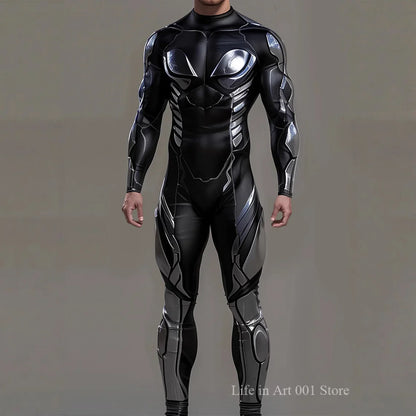 Cyberpunk Mechanical Armor Jumpsuit - Futuristic Steampunk Fighter Cosplay Bodysuit for Halloween & Costume Parties