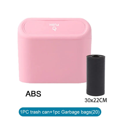 Mini Car Trash Can with Lid - Leak-Proof Auto Waste Bin with 60 Garbage Bags Car Accessory