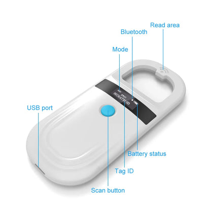Handheld Animal RFID Reader - 134.2KHz & 125kHz Pet Microchip Scanner, USB/Bluetooth Tag Reader for Cats & Dogs with Tags
