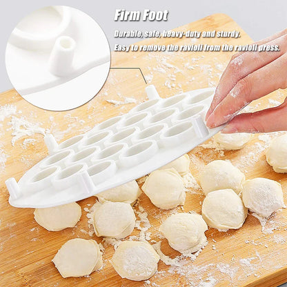 19-Hole Ravioli Maker Mold - BPA Free Plastic Pelmeni & Pierogi Dumpling Press with Stuffing Spoon for Easy Kitchen Prep