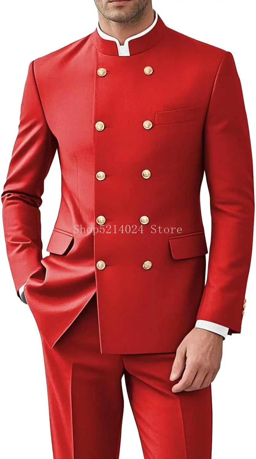Men’s 2-Piece Suit Set - Gold Button Jacket & Pants Formal Wedding Style Outfit