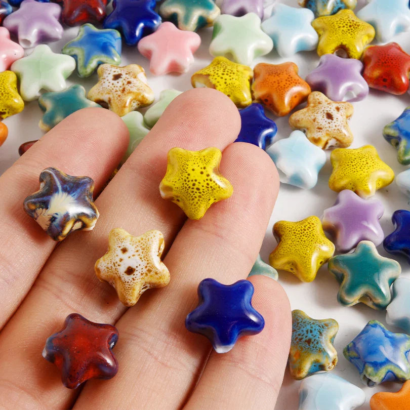 10/20/30PCS Colorful Ceramic Animal Beads – 2mm Hole Clownfish, Turtle, Star & Conch Shell for DIY Jewelry, Bracelets & Crafts