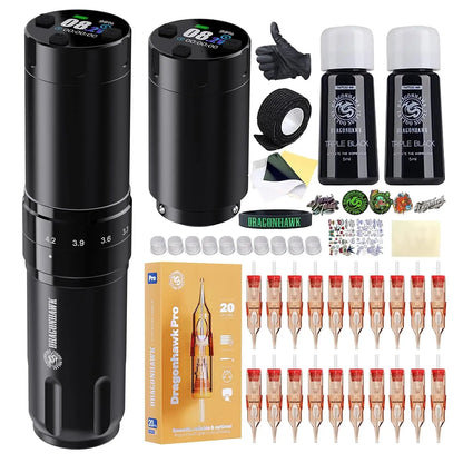 Dragonhawk Fold3 Tattoo Pen Machine - LED Digital Display Wireless 2200mAh Battery for Lining & Shading