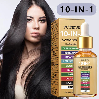 YUITIKUE 10-in-1 Castor Seed Hair Oil - Natural Batana, Rosemary & Biotin Blend for Nourished Hair and Healthy Scalp