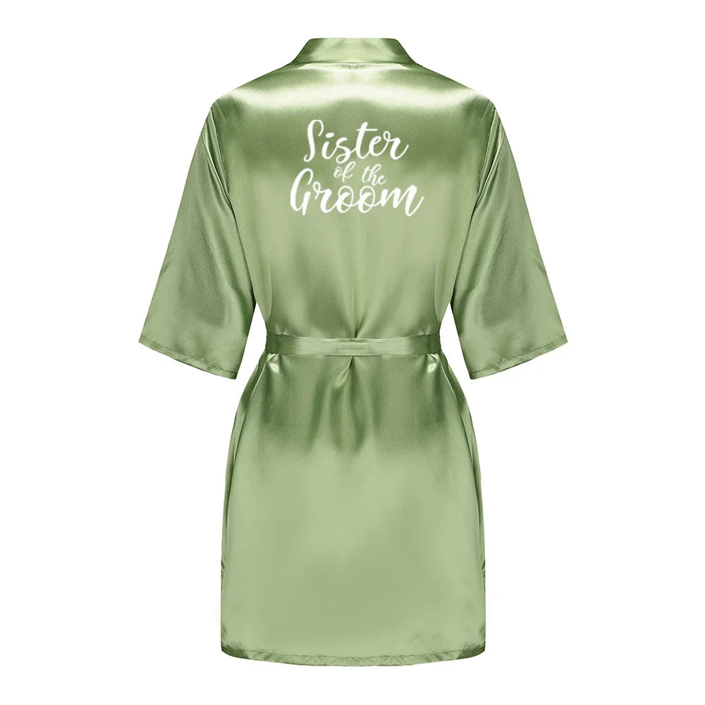 Plus Size Satin Silk Robe for Women - Wedding Bride Bridesmaid Bathrobe Sleepwear in Sage Green