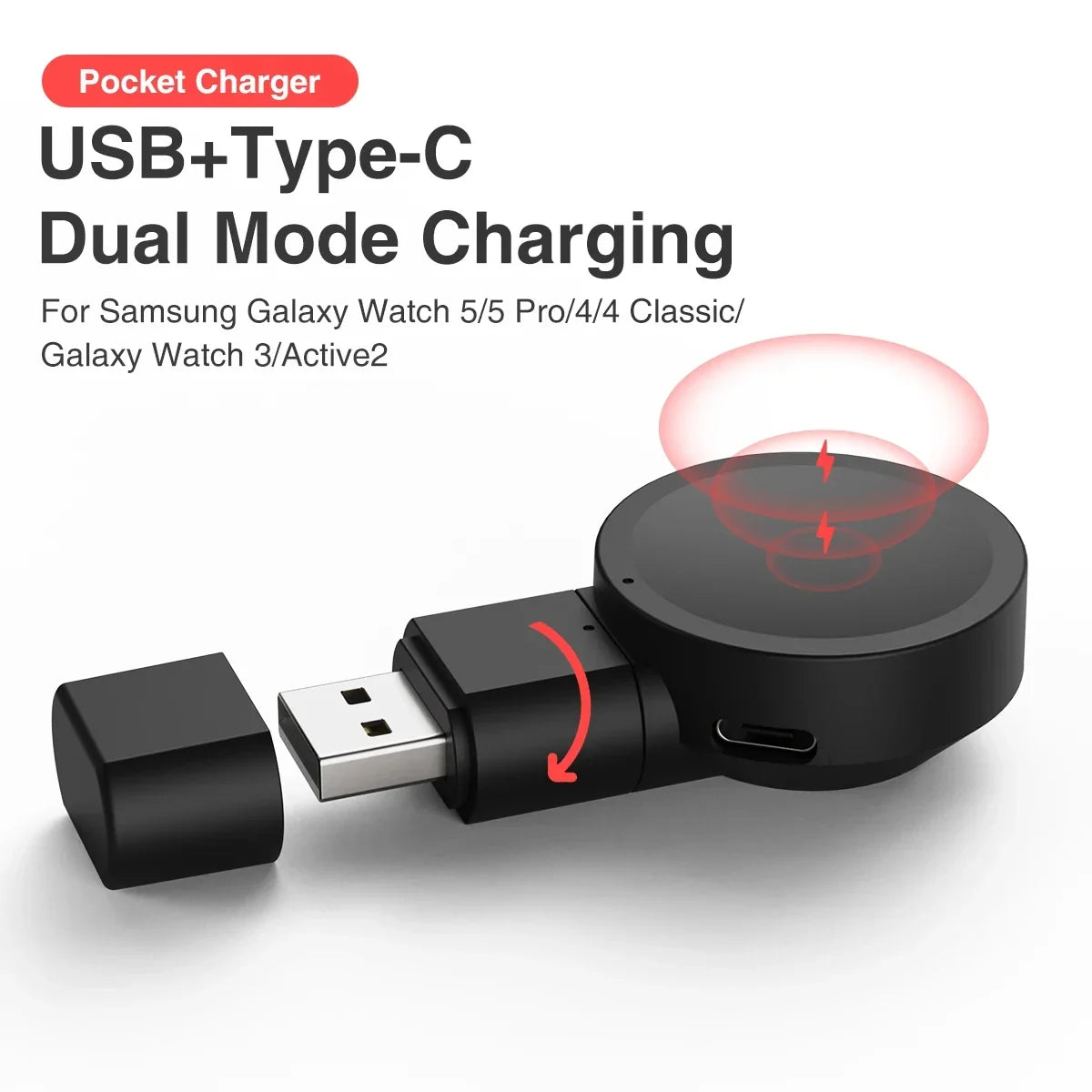 SIKAI Magnetic Watch Charger - USB Type-C Fast Wireless Charger for Samsung Galaxy Watch Ultra, Classic 8, 7, 6, 5 & Pro Models