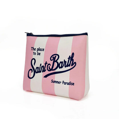 S-SAINT BARTH Pink Neoprene Clutch Bag – Trendy Vertical Zip Pouch Makeup & Toiletry Purse for Women