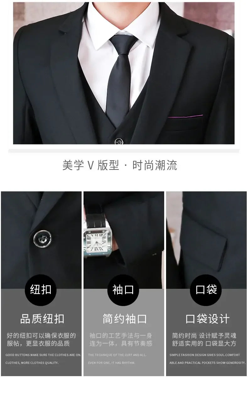 Men’s 3-Piece Suit 6XL — Blazer, Vest & Trousers, Italian Style Fashion Business Wedding Formal Gentleman Dress