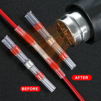 Waterproof Solder Seal Wire Connectors - Heat Shrink Tube Butt Splice Terminals for Secure Electrical Cable Connections