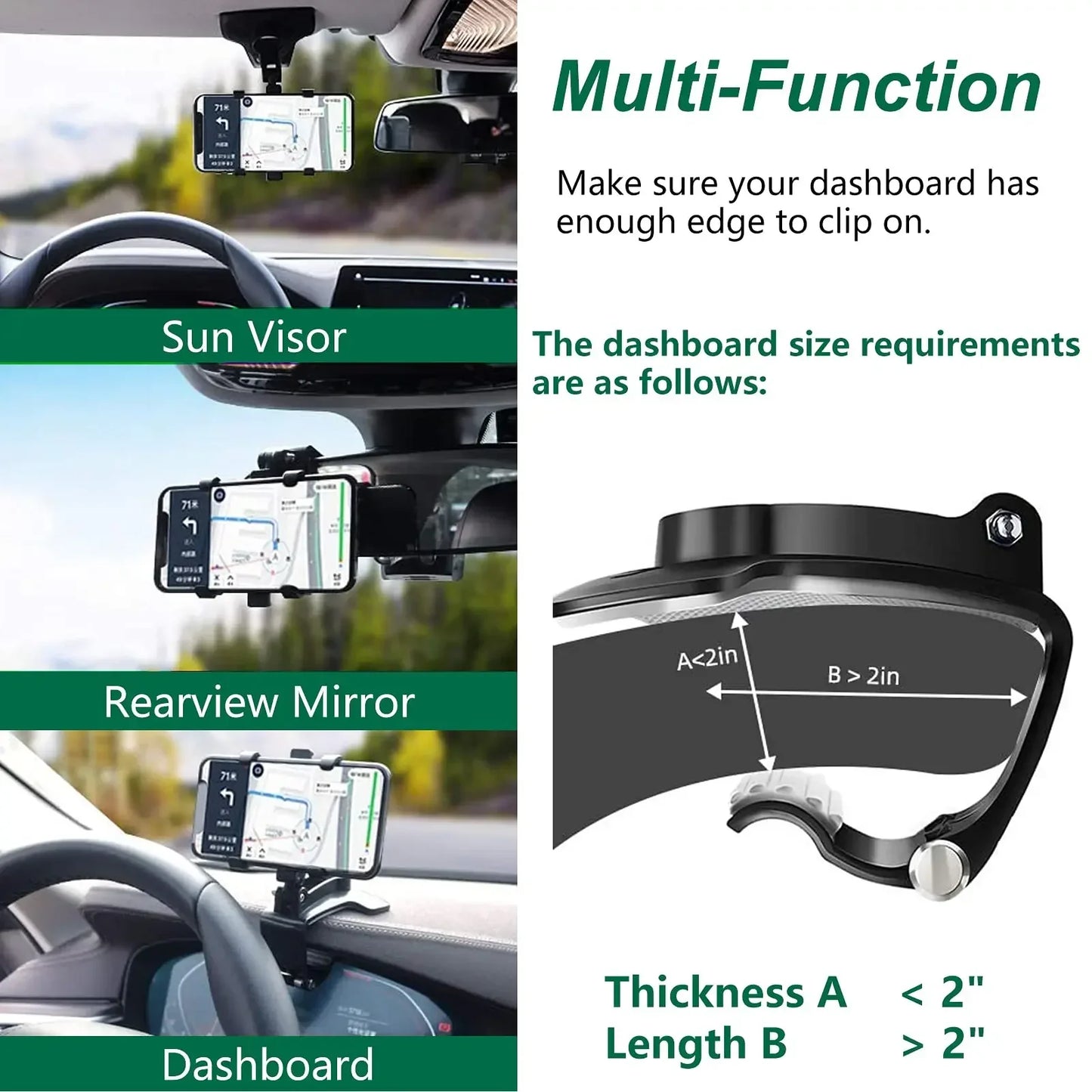 Universal Car Phone Holder Stand - 360° Rotating Dashboard GPS Clip Mount for iPhone and Smartphones