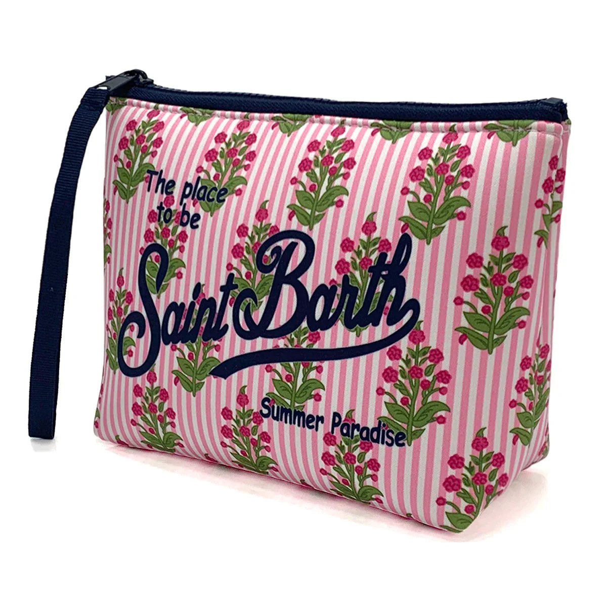S-Saint B-Barth Striped Neoprene Zip-Up Clutch – Unisex Cosmetic & Toiletry Makeup Bag for Women