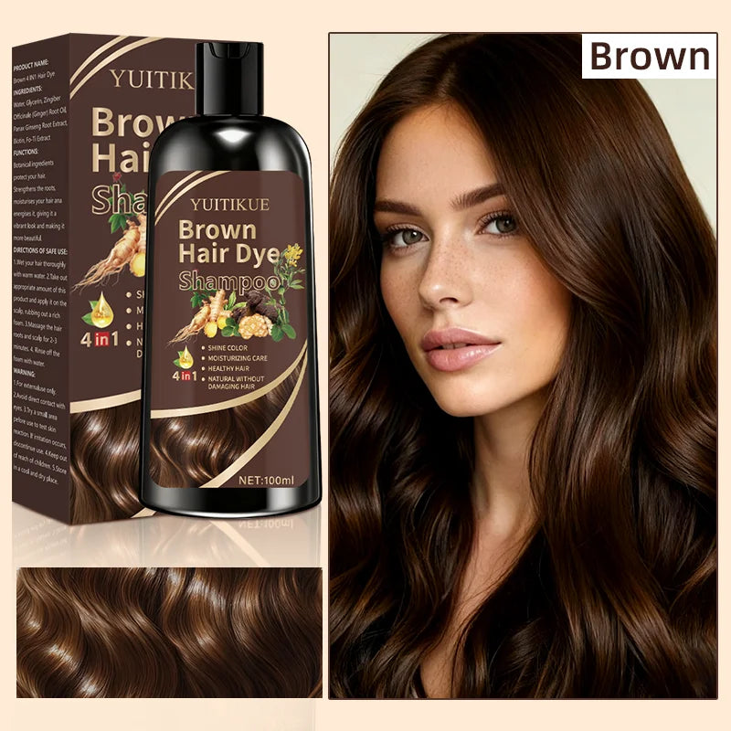 YUITIKUE Brown Hair Dye Shampoo - 4-in-1 Ginger Formula for Hair Coloring Moisture and Nourishing Care