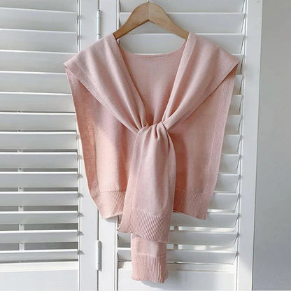 Women’s Summer Knitted Shawl – Thin Cape Scarf with Fake Collar Neck Guard