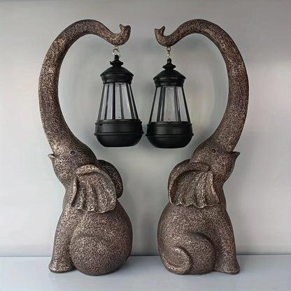 Solar Elephant Garden Lantern - Imitation Stone Resin Decorative Light for Balcony, Courtyard & Outdoor Landscaping