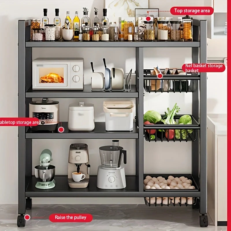 Heavy-Duty 4-Tier Metal Mesh Basket Rack — Rolling Storage Organizer with Locking Wheels for Kitchen & Restaurant Vegetables