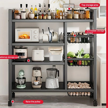 Heavy-Duty 4-Tier Metal Mesh Basket Rack — Rolling Storage Organizer with Locking Wheels for Kitchen & Restaurant Vegetables