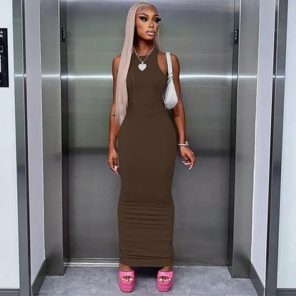 Hugcitar Ribbed Bodycon Maxi Dress - Y2K Sleeveless Sexy Club Party Streetwear Outfit for Women