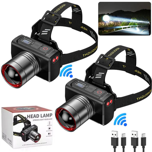 Rechargeable LED Headlamp – Adjustable Zoom Waterproof Ultra Bright Front Headlight for Camping, Outdoor Work & Night Use Torch
