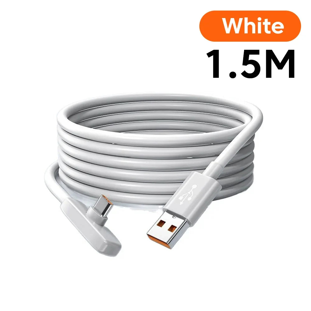 100W USB-C Fast Charging Cable - 90° Elbow PD Data & Gaming Cable for Samsung, Huawei, POCO & Realme