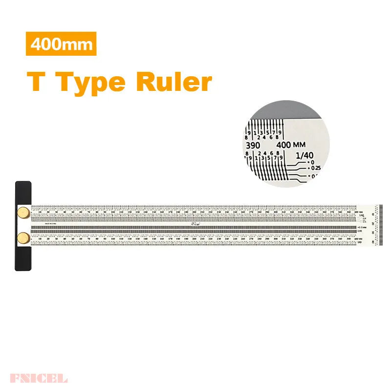 High Precision T-Type Scale Ruler — Stainless Steel Woodworking Scribing & Marking Gauge